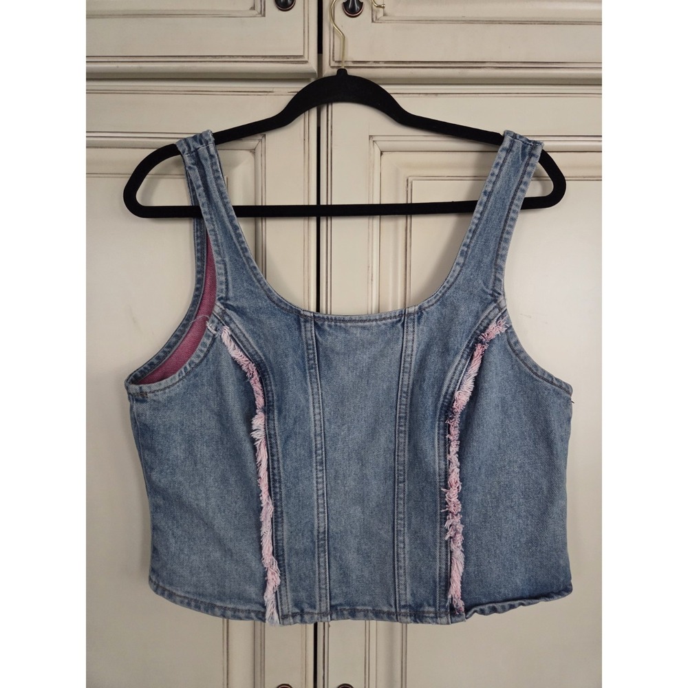 Denim Crop Tank Women's Lg Sexy Romantic Vixen Sleeveless Zips In Back Lee
